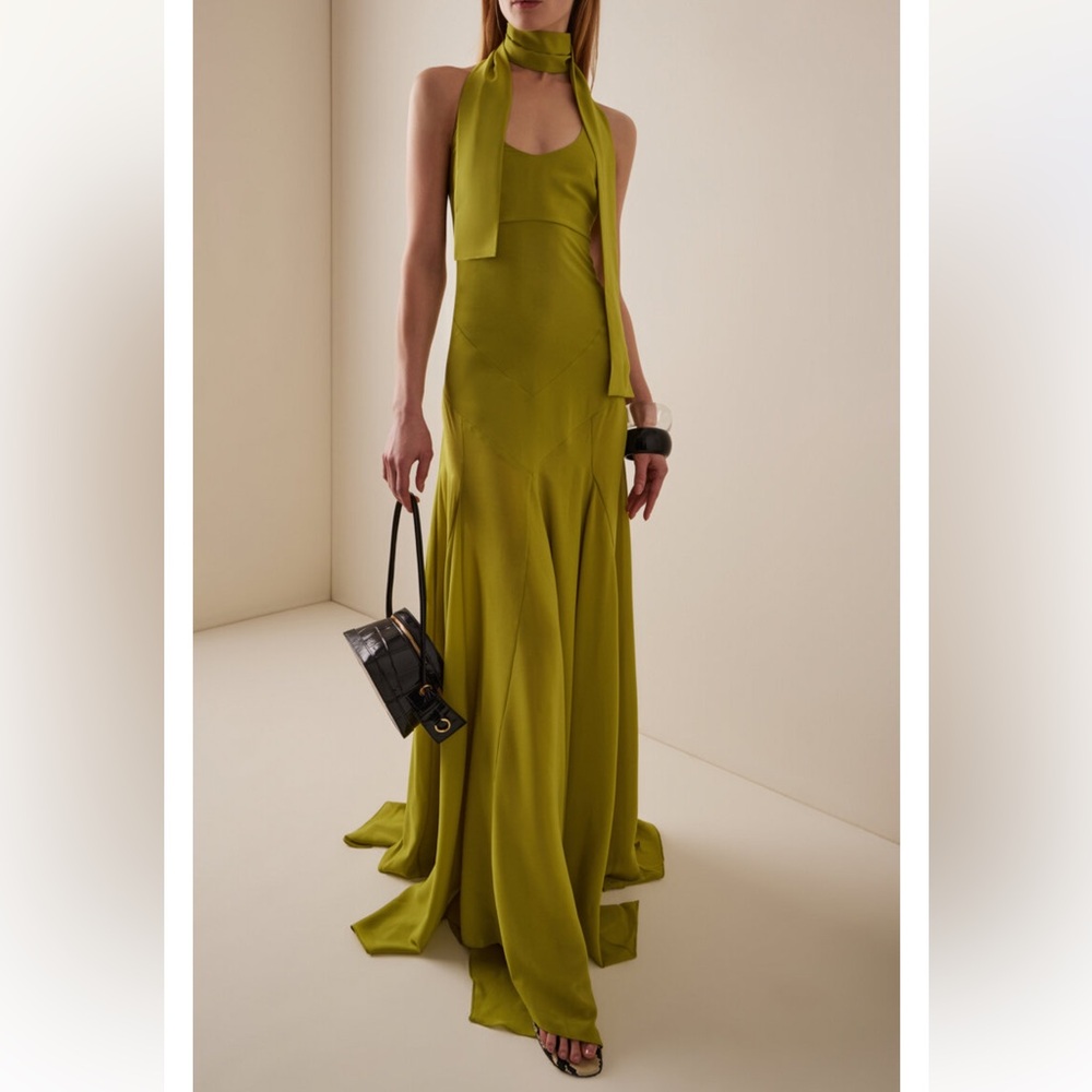 SIEDRÉS Exclusive Raye Scarf-Detailed Midi Halter Dress Size M